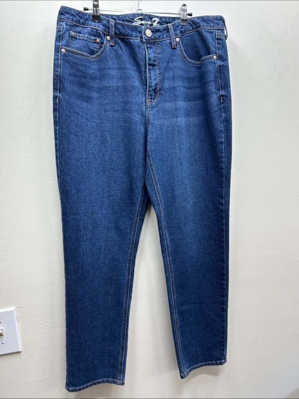 Seven7 Dark Blue Straight Leg Women's Jeans